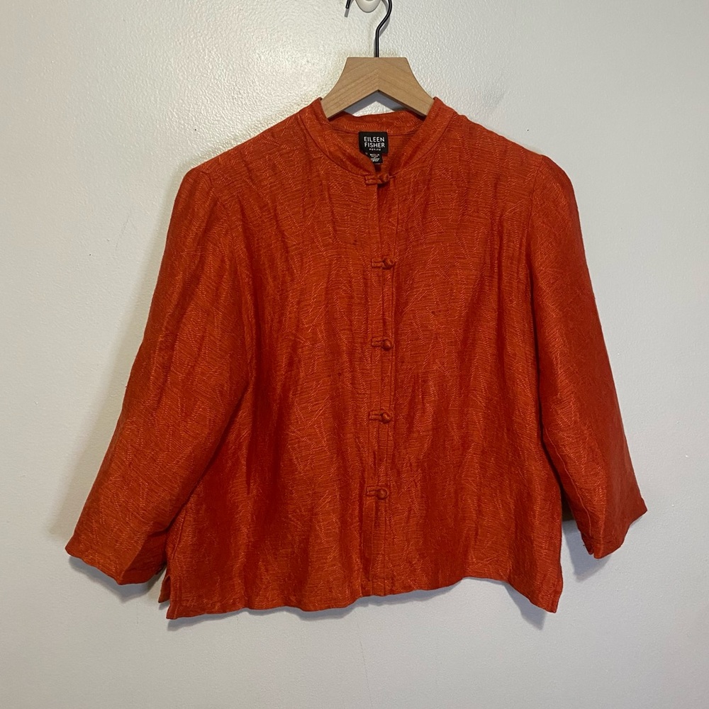 Eileen Fisher Button Front Orange Rust Linen Blen… - image 1